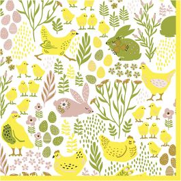 Table Napkins, Bunnies & chicks, size 33x33 cm - 20 pcs