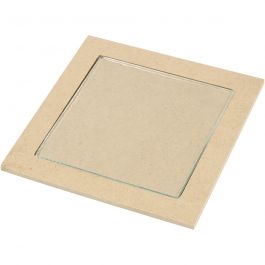 Trivet White Glass Plate, outer size 15x15x0.5 cm, inner size 11x11x0.55 cm - 6 pcs