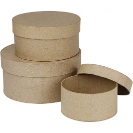 Round Boxes, D: 10+13+16 cm, H: 5+6.5+7.5 cm - 3 pcs