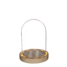 Glass LED jar Ø12cm with wooden base (1 pcs.) [IFS-29493]
