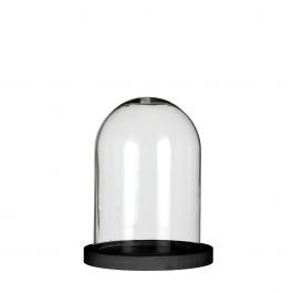 Glass bell jar with black wooden base Ø12cm H.16cm - 1 pc