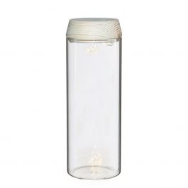 Glass cylinder with LED in wooden lid 23cm high - 1 pc