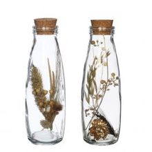 Milk bottle with several dried flowers natural 21cm high - 6 pcs