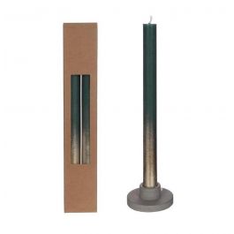 Dinner Candles mos Green with Gold Spray Ø21/h. 250mm - 1 set