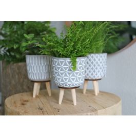 Plant pot Cement with wooden legs 11cm high - 6 pcs