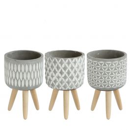 Plant pot Cement with wooden legs 18cm high - 6 pcs
