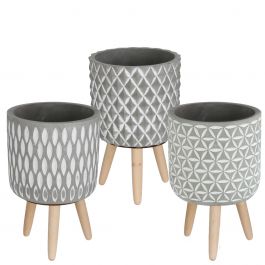 Plant pot Cement with wooden legs 21.5cm high - 6 pcs