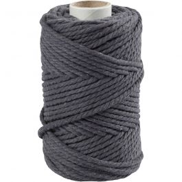 Macramé cord, grey, L: 55 mtr, D: 4 mm, 330 g - 1 Roll
