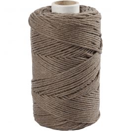 Macramé cord, Light brown, L: 198 mtr, D: 2 mm, 330 g - 1 Roll