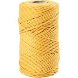 Macramé cord, yellow, L: 198 mtr, D: 2 mm, 330 g - 1 Roll