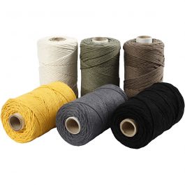 Macramé cord, assorted colours, D: 2 mm, 6x330 g - 1 Set