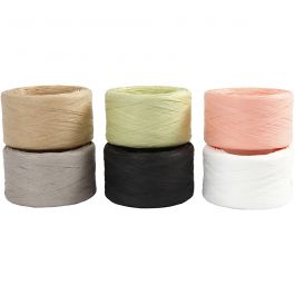 Paper raffia yarn, assorted colours, 6x100 mtr - 1 pack