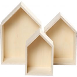 Storage Boxes, houses, H: 20.3+25.3+31 cm, W: 13+16.2+20 cm, plywood, depth 10 cm - sheets