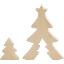 2in1 Figure, christmas trees, H: 8+20 cm, W: 6.5+14.5 cm, plywood, depth 2 cm - 1 set