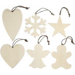 Christmas Ornaments, size 9-11 cm, thickness 4 mm, plywood - 6 pcs