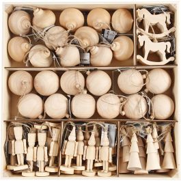 Christmas Ornaments, H: 5.5-9 cm, birch - 72 pcs