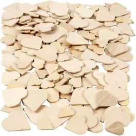 Mosaics, hearts, size 18-30 mm, thickness 2 mm, birch - 60 pcs