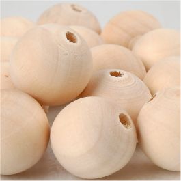 Wooden Bead, D: 20 mm, hole size 4 mm, china berry - 14 pcs