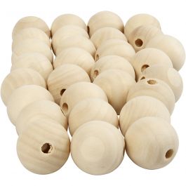 Wooden Bead, D: 25 mm, hole size 4.5 mm, china berry - 100 pcs