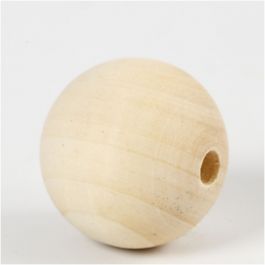 Wooden Bead, D: 40 mm, hole size 7 mm, grass wood - 6 pcs