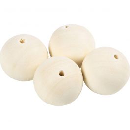 Wooden Bead, D: 50 mm, hole size 8 mm, grass wood - 4 pcs