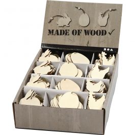 Wooden Ornament, rabbit, egg, hen, size 6 cm, thickness 3 mm - 200 pcs