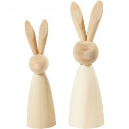 Wooden Rabbits, H: 12+14 cm, depth 3,5+4 cm - 2 pcs