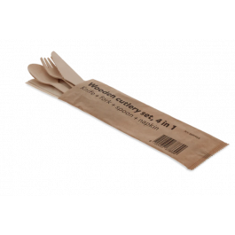 Wooden cutlery set 4/1 knife + Fork + spoon + Napkin FSC - 250 pcs