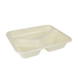 Meal trays Cellulose 950 ml, 25x17.7x4.5 cm 3 compartments, natural, bio-coated (220 pieces) [GB-DFC09630]