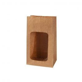 Eco-friendly kraft bags w/window brown 95x55x180 mm - 500 pcs