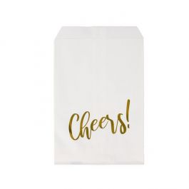 Paper Bags White with Gold Cheers 127x203 mm - 100 pieces