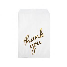 Paper Bags White with Gold Thank You 127x203 mm - 100 pieces