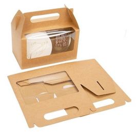 Kraft Paper Handle Box 178x102x102 mm w/ Window - 25 Pieces