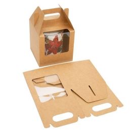 Kraft Paper Handle Box 102x102x102 mm w/ Window - 25 Pieces