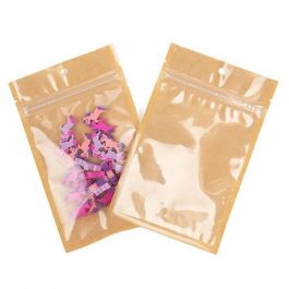 Kraft Barrier Bags with clear front 92 x 127 mm w/Tear Notches - 100 Pieces