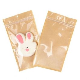 Kraft Barrier Bags with clear front 127 x 208 mm w/Tear Notches - 100 Pieces