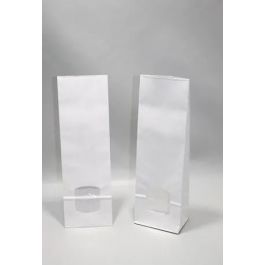 Block Bottom Bags Kraft White 105x65x330mm 80 g/m2 with 30my OPP Foil Window | 1kg - 100 pieces