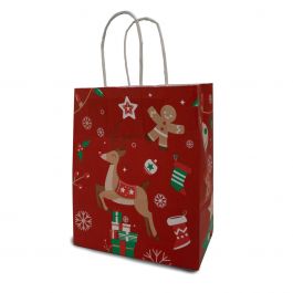 Paper Carrier Bags Xmas 18+8x22cm Kraft 90 grams - 50 pcs
