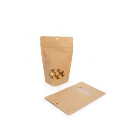 Stand Up Pouches Kraft with oval Window 130x70x205mm | 113 grams with hang hole - 100 pcs