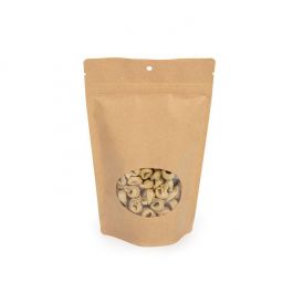 Kraft Stand Up Zipper Pouch with Oval Window 150x90x230mm - 100 pcs