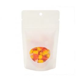 White Kraft Stand Up Zipper Pouch Bag 80x50x13mm with Oval Window + Hang Hole - 100 pcs